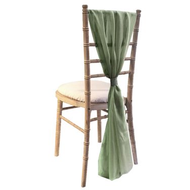 Limewash Chiavari with White Seat Pad & Sage Green Drape