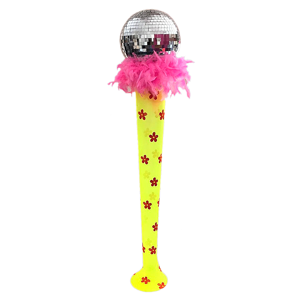 1960's Centrepiece Lily Vase floral dayglo with feather boas and 20cm mirror ball