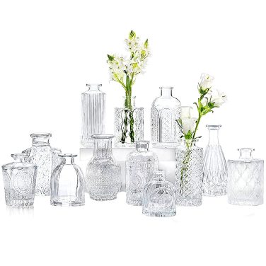 Mixed Clear Vintage Style Bottles Bud Vases