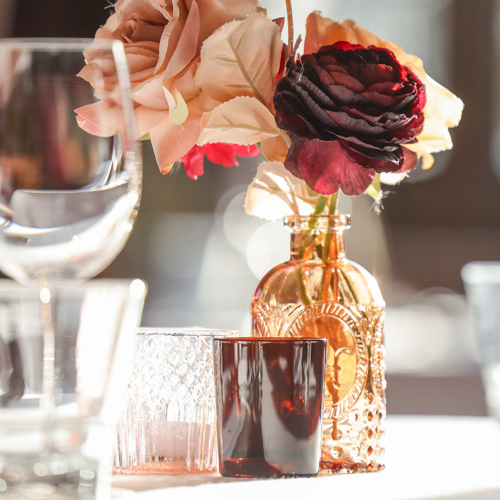 Blush Pink Pedach Mixed Style Vintage Bottles Hire