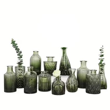 Sage Olive Green Mixed Style Vintage Bottles Hire