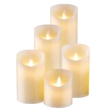 Set of 5 LED Battery Pillar Candles 10,15, 20, 24, 30