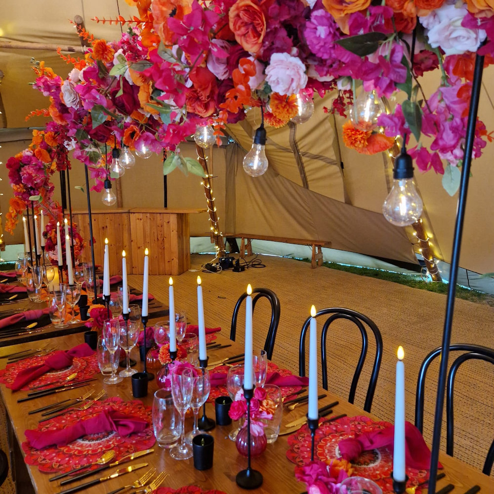 Red, Orange, Pink Bright Over Table Rod White LEd Candles