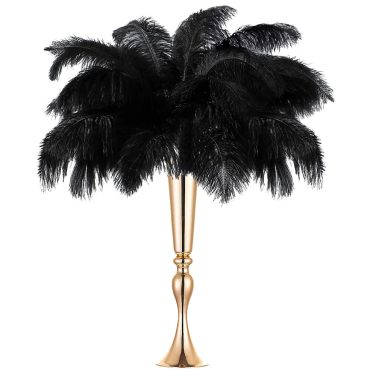 Black Feather Centrepiece on Gold Trumpet Vase Hire Gatsby Event Party Wedding