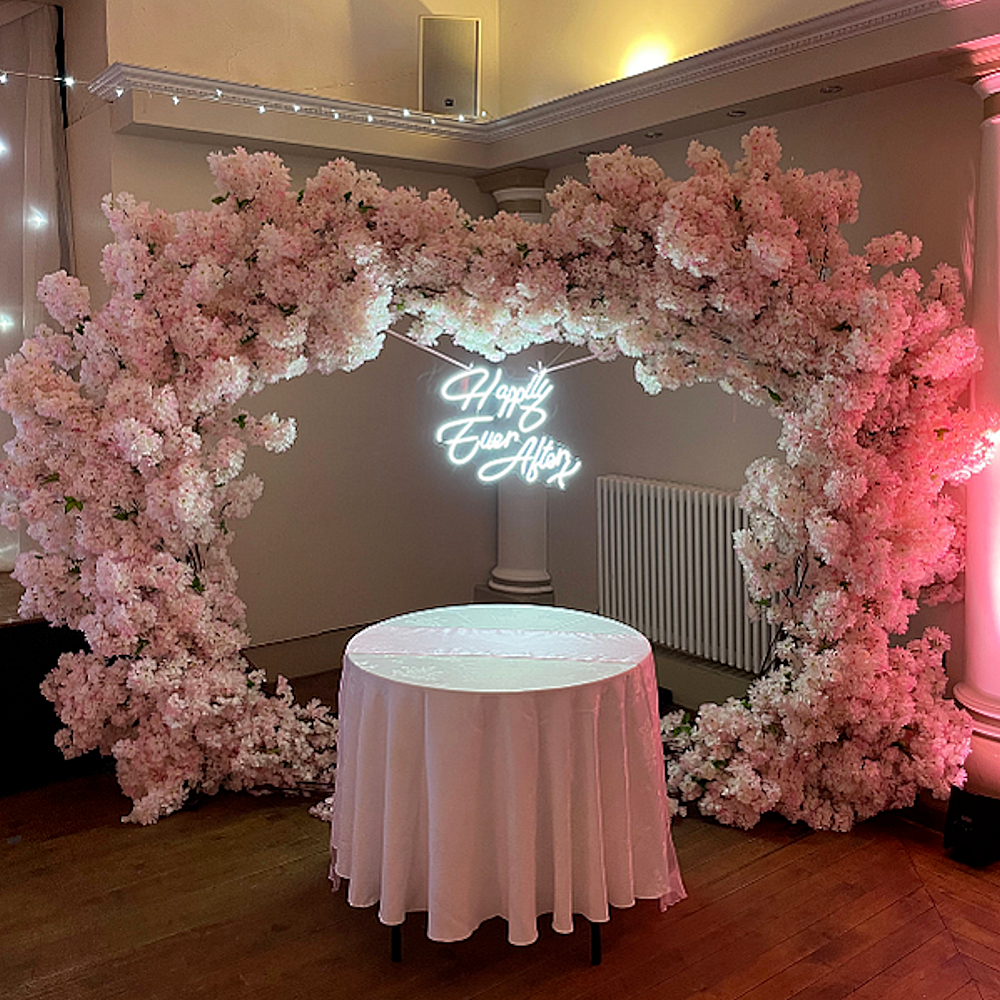 Pink Blossom Moon Gate arch circle hire wedding event party