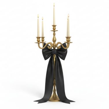 Gold 95cm candleabra with black bow