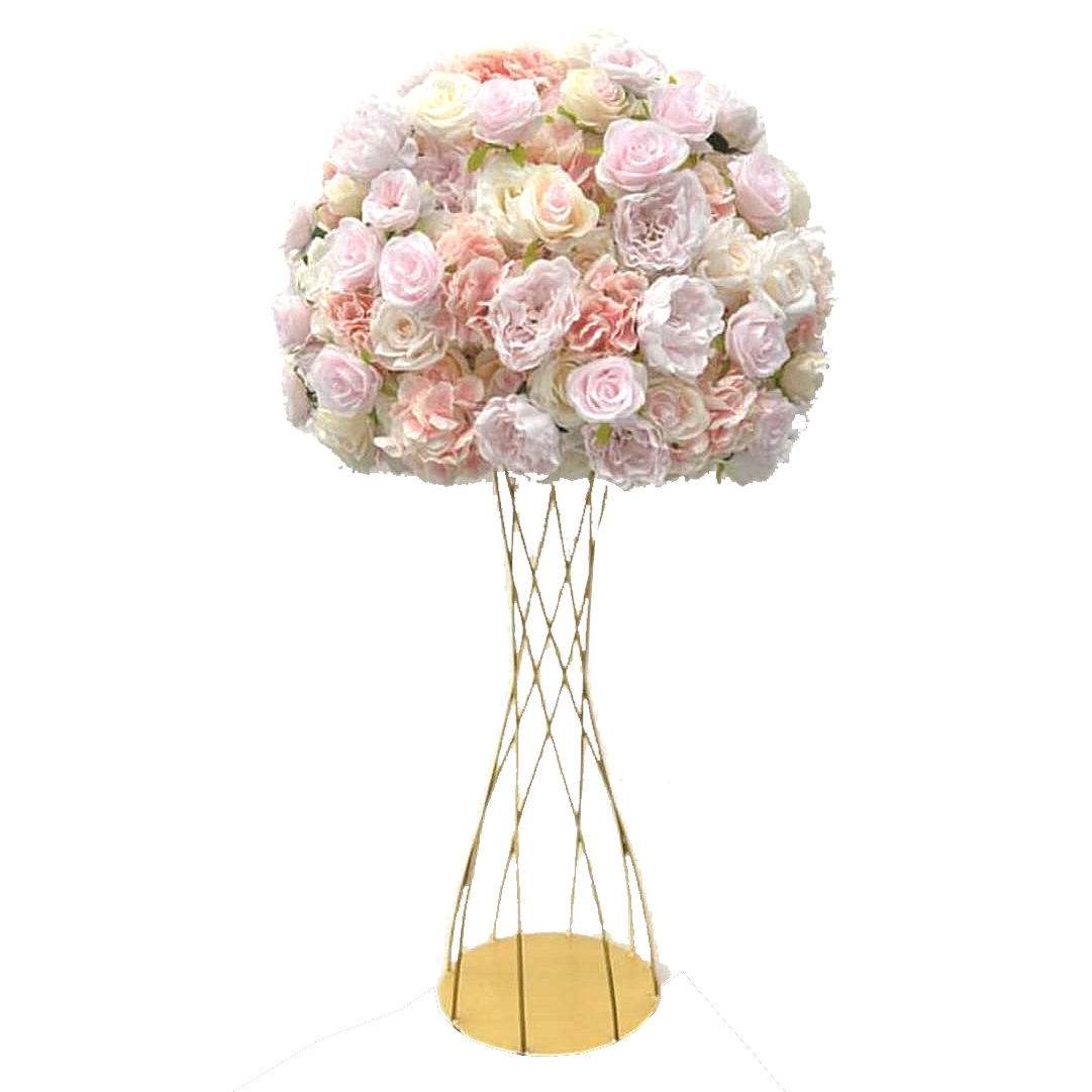 Twisted Metal Flower Stand Gold 80cm with Pink Flower Ball 70cm