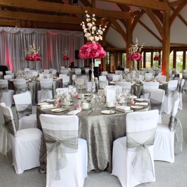 Brocket Hall Oak Room Grey carpet and Fuschia Pink Flowers
