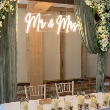 Mr & Mrs Warm White Light Up Neon Hanging Sign Hire