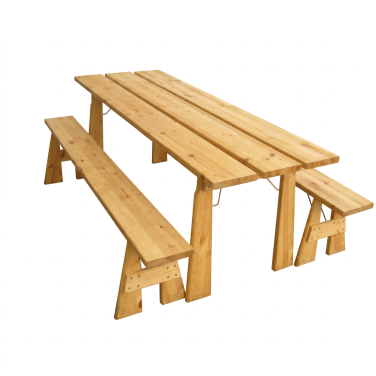 Pine Picnic Table & 2 Bench Set Hire Rustic