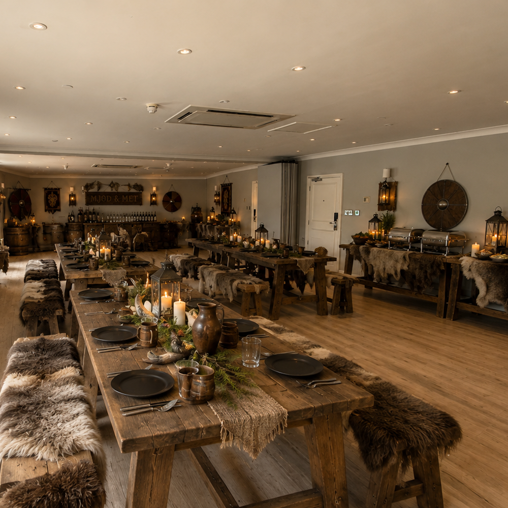 Viking Party Furs Sheilds Lanterns Candles Hire